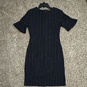 Banana Republic Navy and White Striped Midi Dress
